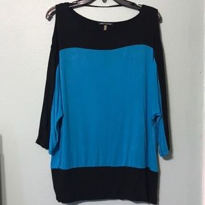 XL Blue and Black Color block cold shoulder top